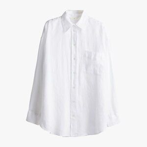 (LIKE NEW) H&M | 100% LINEN OVERSIZED RELAXED WHITE BUTTON-DOWN SHIRT